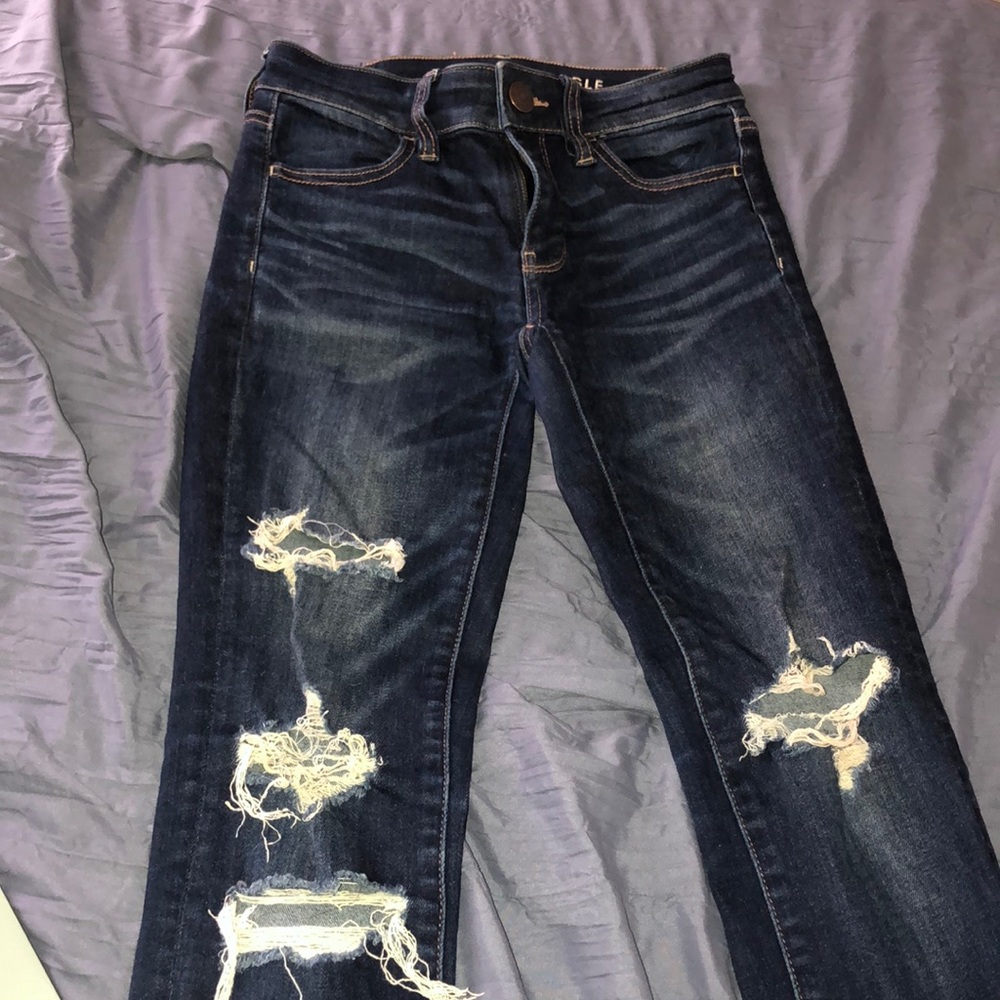 American Eagle Next Level Stretch Dark Ripped Skinny Jeans